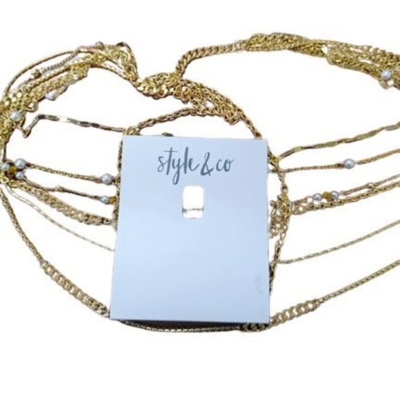 NWT Gold Faux Pearl & Bead Layered Strand Necklace 17" STYLE & CO - Picture 4 of 10